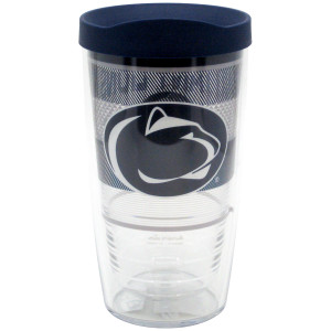 plastic double wall tumbler with Penn State Athletic Logo and stripes